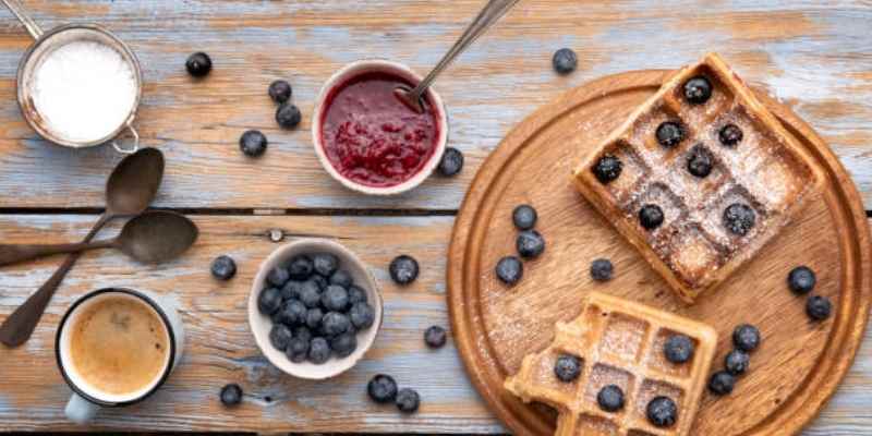 Key Ingredients of Blueberry syrup and Waffles with Chicken